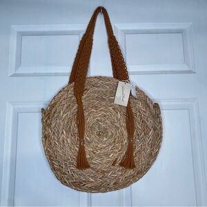 A New Day Raffia Circle Tote Bag With Braided Straps New With Tags
